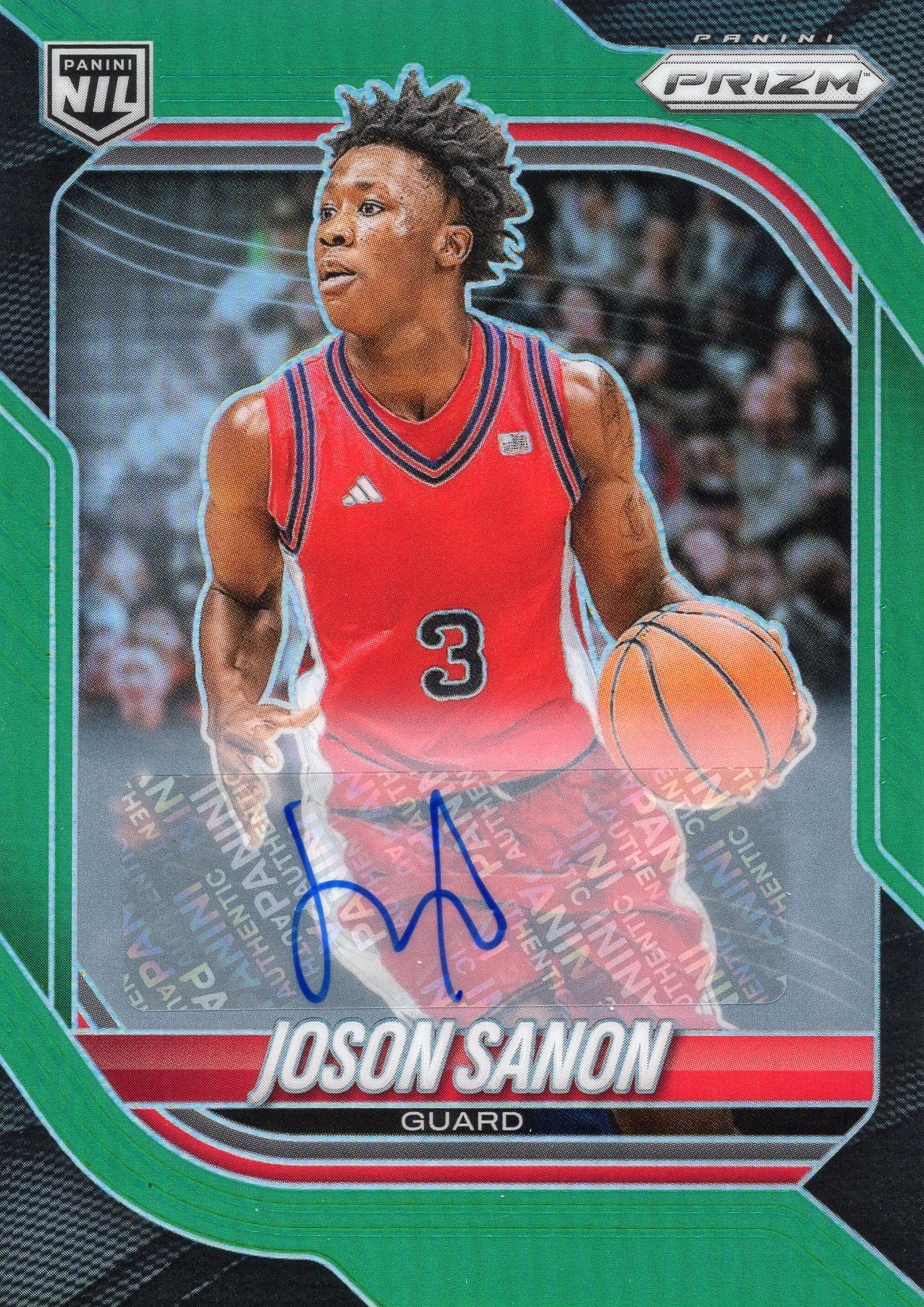 2025-26 Joson Sanon Panini Prizm Basketball - Base Autographs #90 Green — front scan