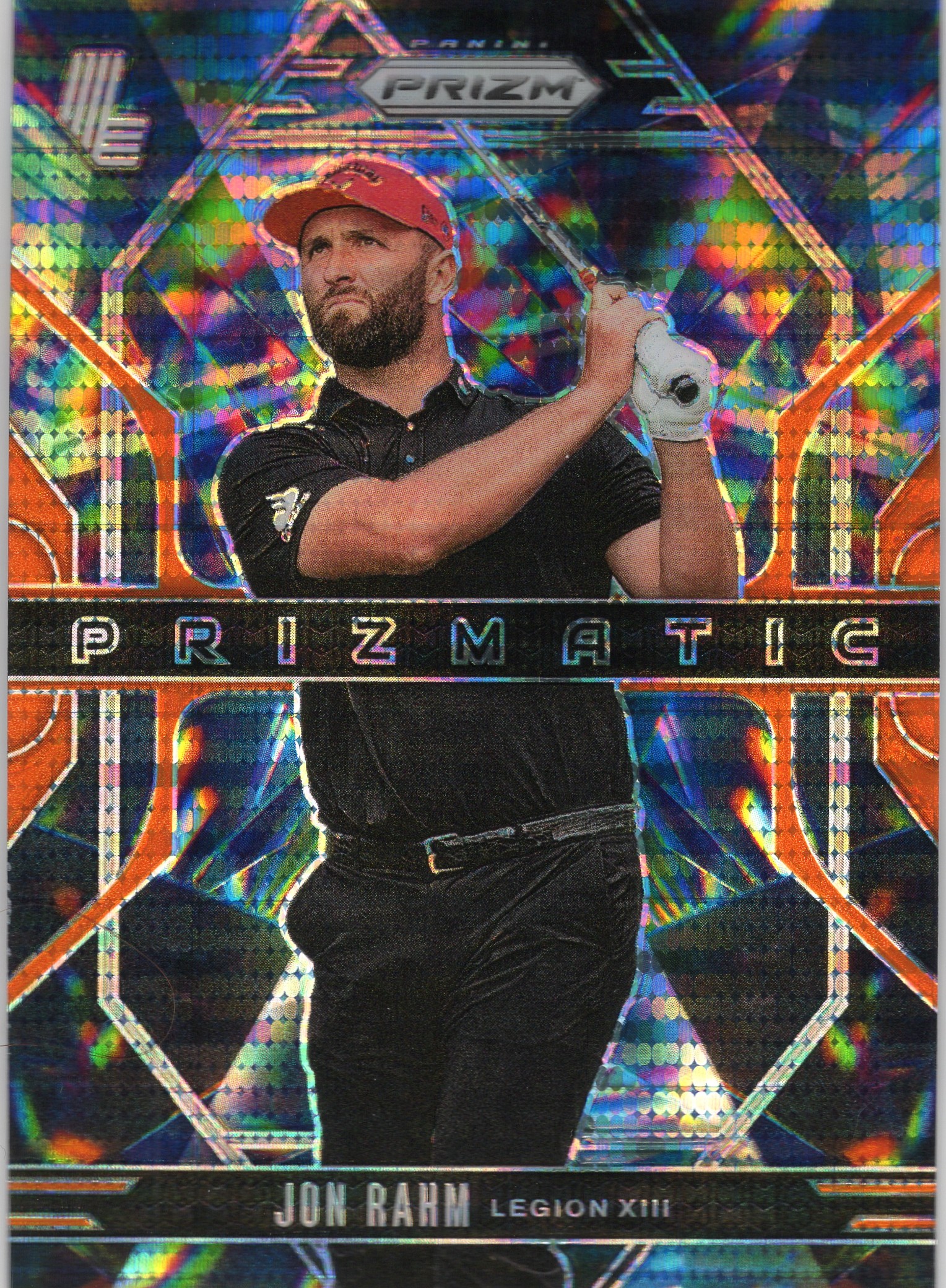 2025 Jon Rahm Panini Prizm LIV Golf - Prizmatic #No. 9 Orange Pulsar — front scan