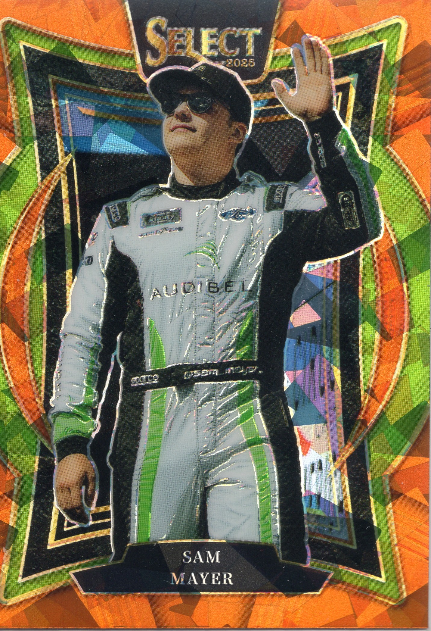 2025 Sam Mayer Panini Select Racing #33 Orange Ice Prizms candidate — front scan