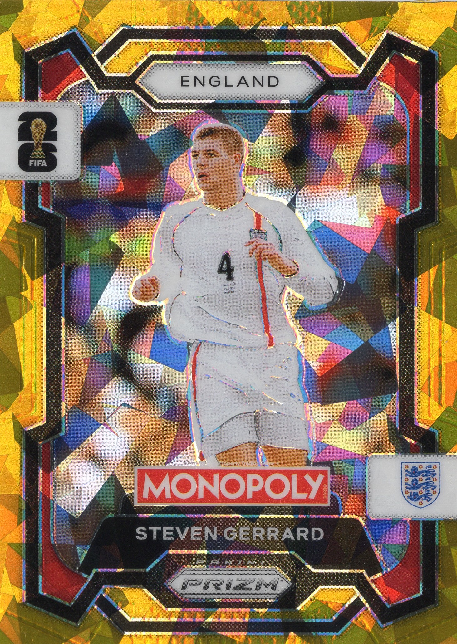 2026 Steven Gerrard Panini Prizm Monopoly FIFA World Cup #23 Gold ice pattern — parallel unconfirmed — front scan