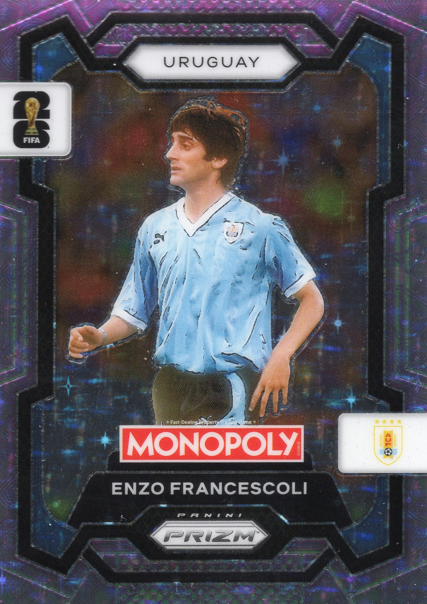 2026 Enzo Francescoli Panini Monopoly Prizm FIFA World Cup 26 #69 Sparkle Pink — front scan