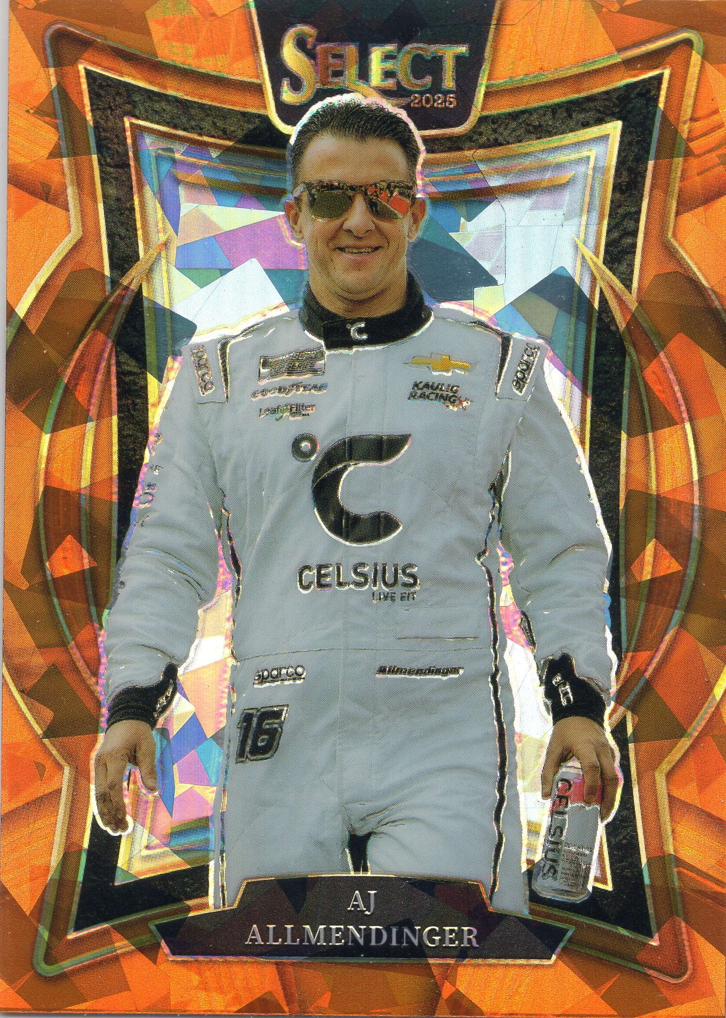 2025 AJ Allmendinger Panini Select Racing #71 Orange Ice Prizms candidate — front scan
